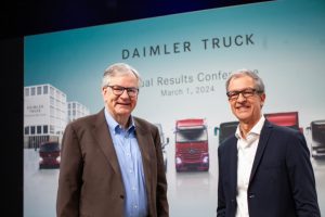 On Friday, March 1st, Daimler Truck CEO Martin Daum (left) and Claus Bässler, Vice President Treasury & Tax and acting Head of Finance & Controlling at Daimler Truck, present the financial results for 2023 at the Daimler Truck Annual Results Conference