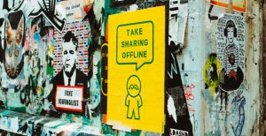 take sharing offline sticker on wall