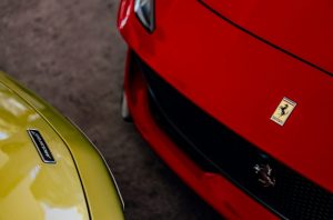 a close up of two cars parked next to each other