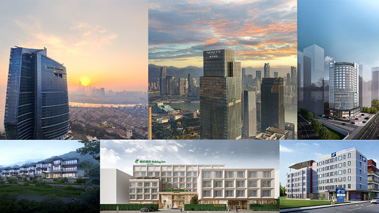 New IHG Hotels in Greater China top row, left to right- Huzhou, Chongqing Bottom row, left to right- Ningbo, Jinan, Nanjing