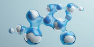 a blue and white object floating in the air