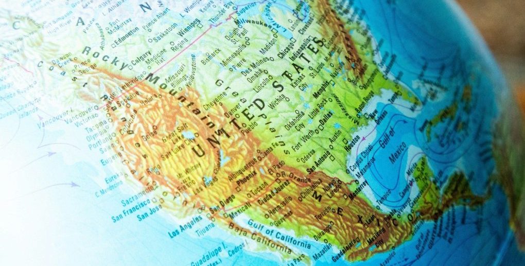 Close-up of a globe showing north america